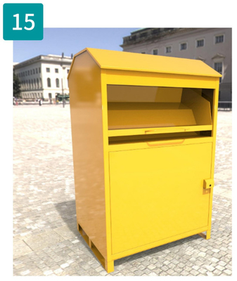 O revestimento amarelo do pó que recicla o escaninho de armazenamento velho veste a doação das sapatas